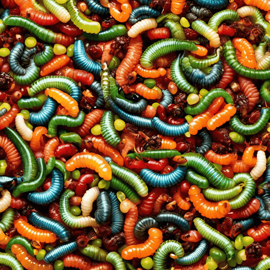 A colorful assortment of superworms, ideal for online shopping tips and deals on these vibrant feeder insects.