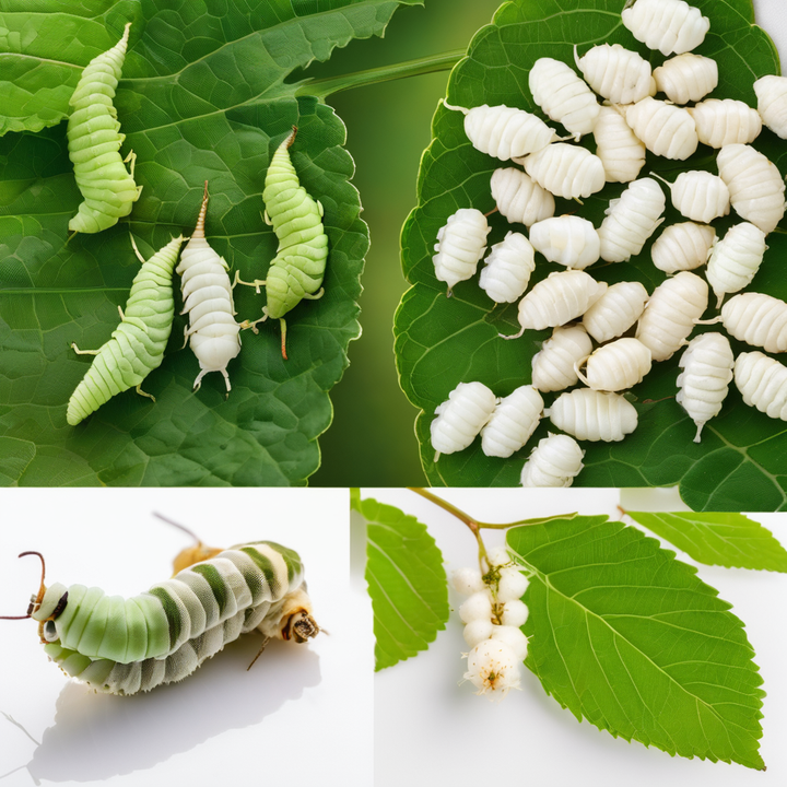 Silkworm larvae on green leaves, feeder insects from All Angles Creatures