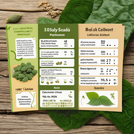 Infographic comparing nutritional content of silkworms and crickets as protein sources, with illustrations and data on leaves.