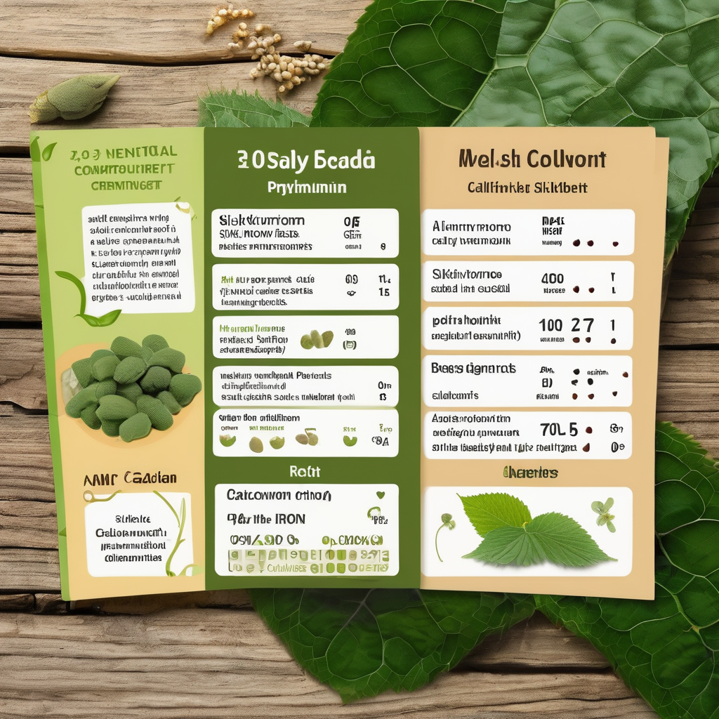 Infographic comparing nutritional content of silkworms and crickets as protein sources, with illustrations and data on leaves.