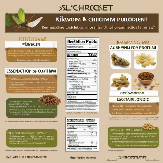 Infographic comparing silkworm and cricket proteins, highlighting nutritional facts, benefits, and dietary uses in the context of insect protein.