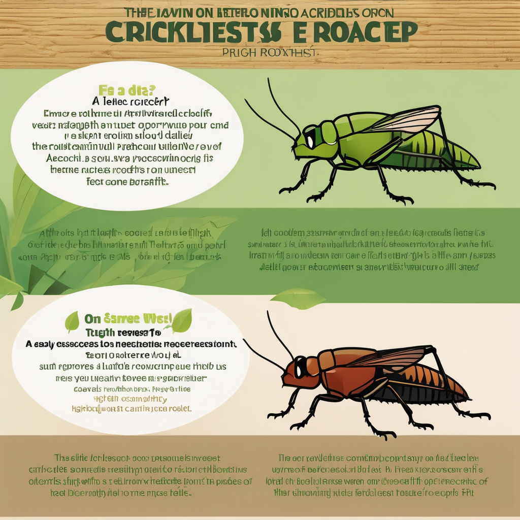 Comparison infographic of a cricket and a discoid roach, highlighting features and benefits as feeder insects for pets.