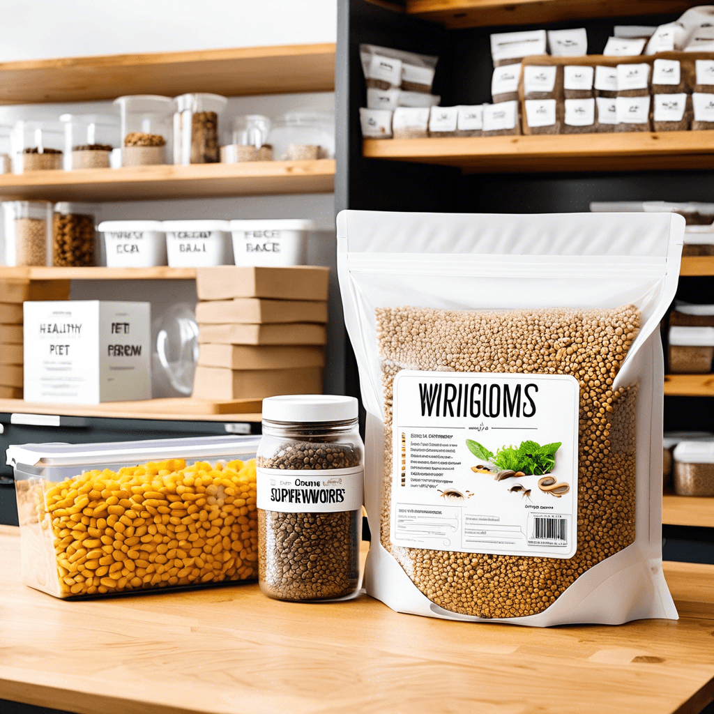 All Angles Creatures feeder insects and pet food products on display in a clean store setting.